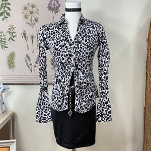 Y2k Black White Animal Print Button Up Top Sexy Trashy McBling Bimbo Gyaru XS